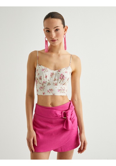 Koton Koton X Melis Ağazat - Crop Çiçekli Büzgülü Atlet Pembe Desenli 4sak30143pw