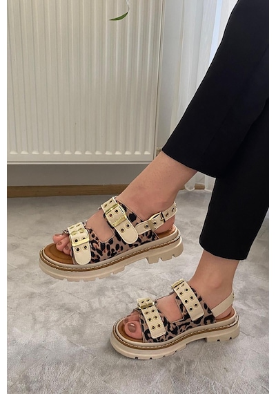 Preshley Kadın Mendez Bej Leopar Çift Bantlı Kabsül Ve Vardola Deyatlı Kalın Taban Ortopedik Sandalet K-120 Preshley Kadın Mendez Bej Leopar Çift Bantlı Kabsül Ve Vardola Deyatlı Kalın Taban Ortopedik Sandalet K-120