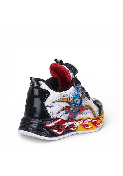 Zacoz Erkek Çocuk Akıllı Bağcıklı Ateş Desenli Spor Sneaker Ayakkabı Siyah Beyaz
