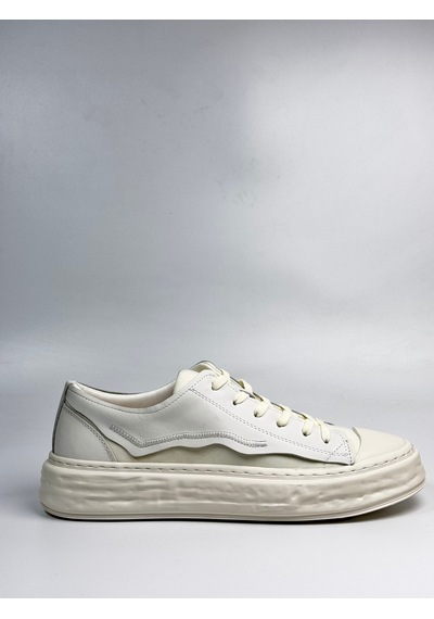 Daytex 2474 Togga - Hakiki Deri Detaylı Keten Fileli Ortopedik İthal Kalın Eva Taban Hafif Erkek Spor Sneaker Ayakkabı Beyaz