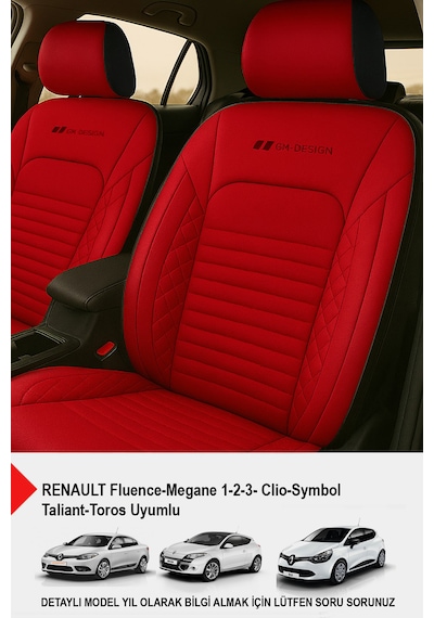 İstanbul Serisi Deri Oto Koltuk Kılıfı Renault Fluence-megan 1-2-3-clio-symbol-tailant-toros Kırmızı