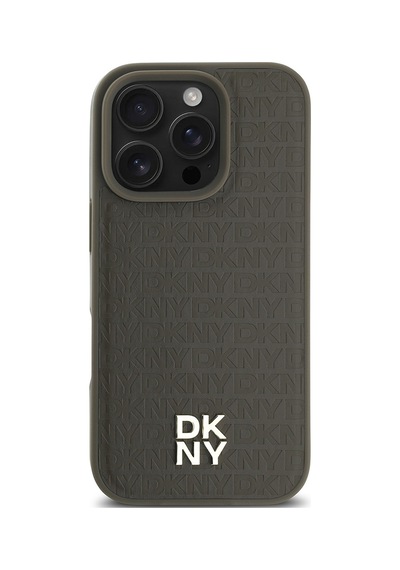 Apple Uyumlu iPhone 16 Pro Kılıf Dkny Lisanslı M-safe Şarj Özellikli 3d Yazılı Repeat Pattern Kapak Kahverengi