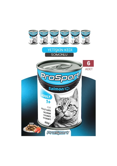 Prosport Chunk Somonlu 6'lı Yetişkin Kedi Konserve Yaş Mama 400 Gr 6