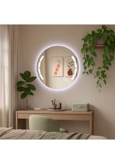 60x60 Cm Aurora Segment Led Segment Aydınlatmalı Yuvarlak Ayna Beyaz Işık 6500k Işık 6500k Beyaz