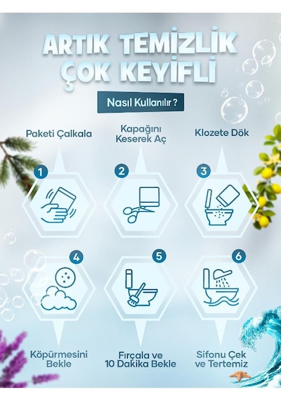 Funeco Klozet Tuvalet Wc Temizleyici, 1 Kutuda 4 Paket 300g , Aktif Köpüklü, Doğa Dostu, Okyanus