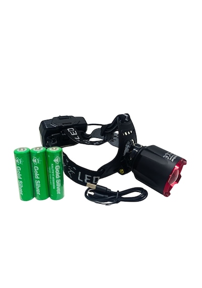 Gold Silver Gs-2090 40w 4000 Lümen Zoomlu Şarjlı Led Kafa Lambası Feneri 3 Pilli 9600 Mah Siyah