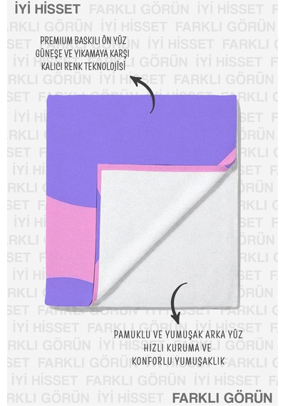Modern Soyut Geometrik Plaj Havlusu - Minimalist Lila Pembe Dalgalı Hızlı Kuruyan Mikrofiber Havlu Mat İncir