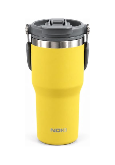 Noki T-0138 600 Ml Paslanmaz Çelik Tumbler Termos Bardak, Pipetli Ve Düz İçim, Sızdırmaz Kapak Sarı