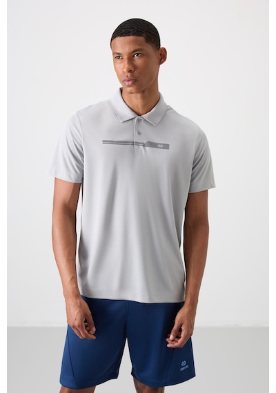 Tommy Life Gri Polyester Nefes Alan Dokulu İnce Esnek Standart Fit Polo Yaka Erkek Performans T-shirt - 88393 Gri