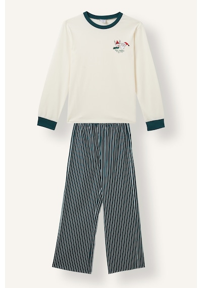 Defacto Uzun Kollu Bisiklet Yaka Üst Baskılı Çizgili Alt 2li Pijama Takımı Erkek Çocuk I3749a826wner118 Ekru-er118
