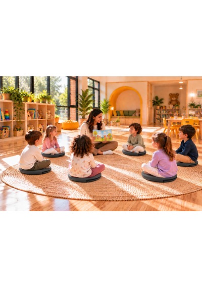 Kreş Anaokulu Yuvarlak Oyun Minderi Aktivite Minderi 40x40x5 Cm - Sandalye Minderi - Bahçe Dekor Minderi Yuvarlak Minder Antrasit