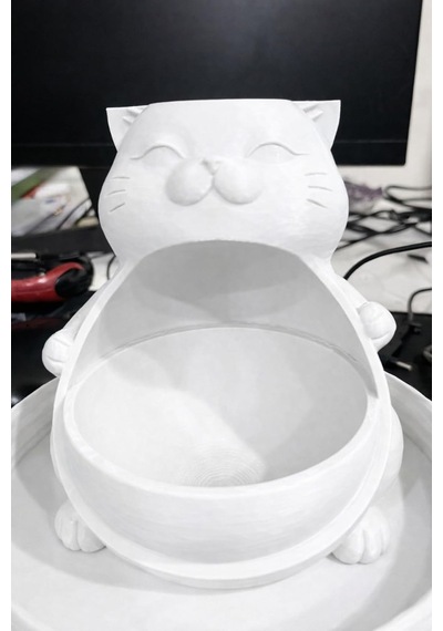 Figürlü Sunumluk Organizer Plastik Çok Amaçlı Kedi Biblo Beyaz 15 X 17