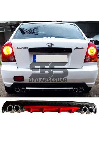 Hyundai Accent Admire Difüzör Arka Tampon Eki 4 Egzoz Çıkışlı Kırmızı Lüx Tip