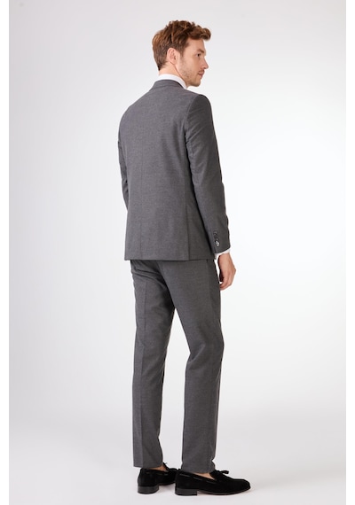 Dufy Koyu Gri Mono Yaka Slim Fit Casual Takım Elbise K.gri