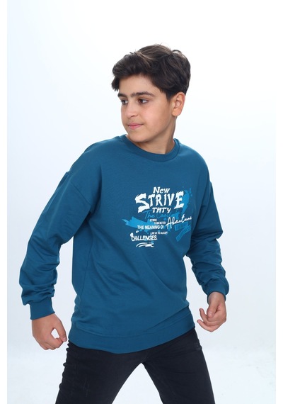 Toontoy Kids Toontoy Erkek Çocuk New Strıve Baskılı Sweatshirt Petrol Mavi