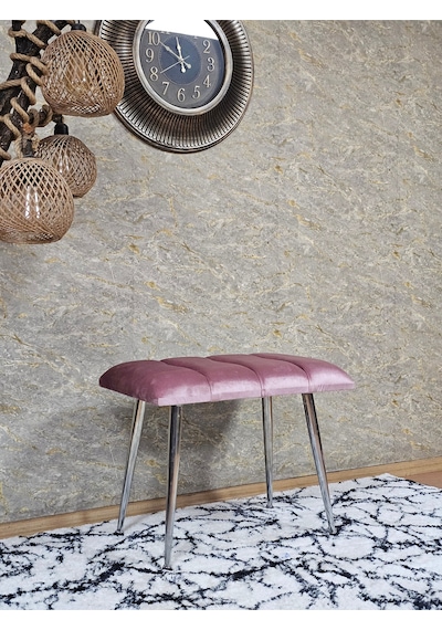 Zafir Krom Sivriltme Ayaklı 60 Cm Puf Bench - Puf - Bench - Oturak - Mutfak Oturağı - Antre Oturağı Pembe