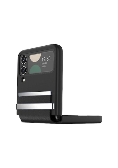 Samsung  Uyumlu  Galaxy Z Flip 3 Kılıf Belt Flip Kapak - Siyah Düz Renkli,
