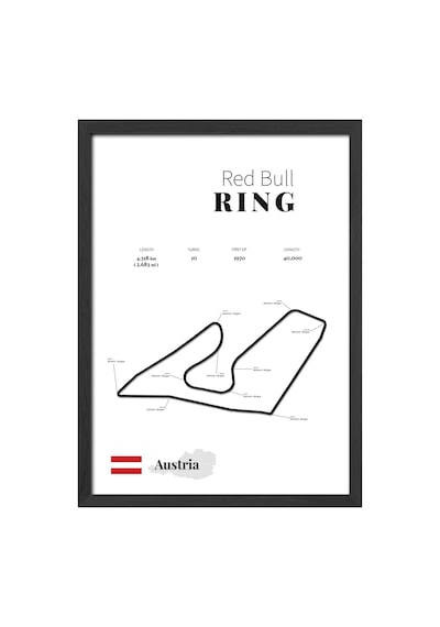 Red Bull Ring Formula 1 Siyah Ahşap Çerçeveli Poster, Dekoratif Harita Duvar Tablosu
