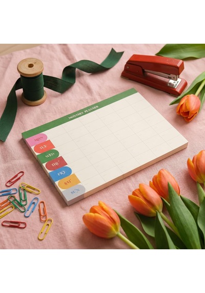 Paperto. Tarihsiz A4 Aylık Masa Planlayıcı 80 Yaprak 110gr. Ivory Minimal Tasarım Ofis & Ev İçin Aylık Takip İngilizce Çok Renkli