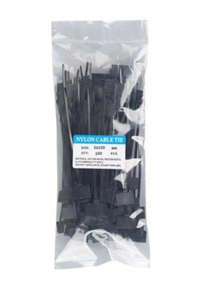 Tr 100 Adet Siyah Etiketli Elektrik Kablosu Kablo Bağı Klips Plastik Cırt Cırt Kelepçe 100x3mm Siyah