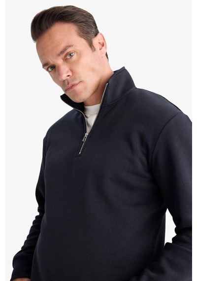 Defacto Regular Fit Dik Yaka Yarım Fermuarlı İçi Yumuşak Tüylü Basic Düz Sweatshirt X7405az25aunv91 Lacivert