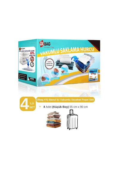 4'lü Vakumlu Saklama Poşet Seti50 Cm X 70 Cm Bavul Içi - Vakumlu Hurç - Vakumlu Torba Şeffaf