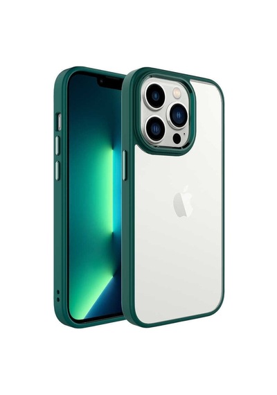 Iphone 14 Pro Max Uyumlu Kılıf Kenarları Parlak Arkası Şeffaf Hassas Butonlu Renkli Kapak Colr16442-koyu Yeşil