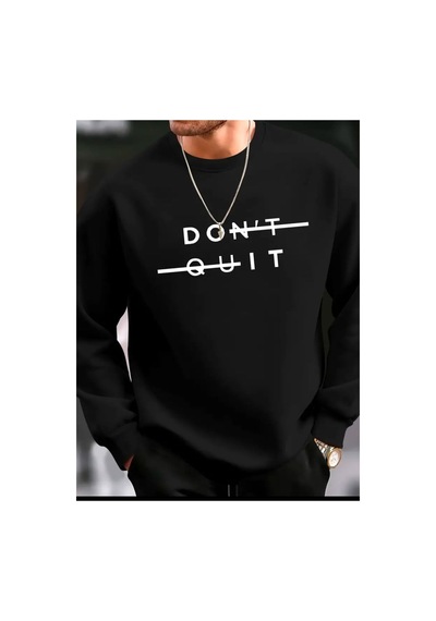 Medinenur Dont Quit Yazı Baskılı Bisiklet Yaka Sweathirt Siyah
