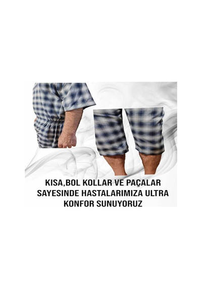 Benlife Kısa Kol Hasta Tulumu Ekose Kumaş