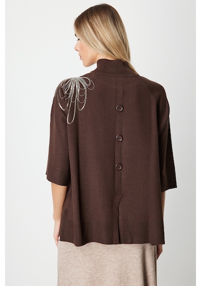 On Oversize 3/4 Kol Minimalist Kadın Kazak - Günlük Şıklık Kahve