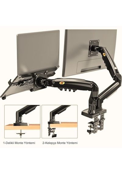 Triline Nb F160+fp Gazlı Çift Kol North Bayou 17-30"monitör 10"-17" Dizüstü Bilgisayar Vesa Monitör Standı