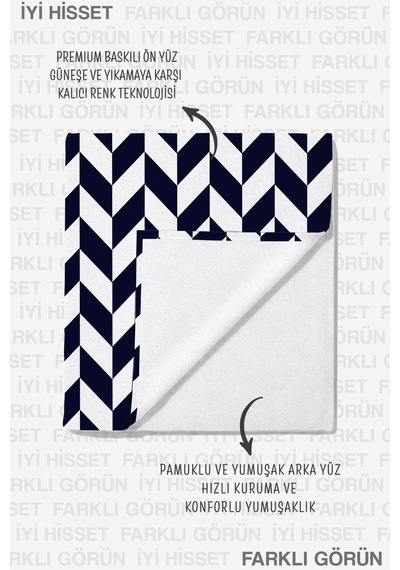 Zikzak Geometrik Lacivert Beyaz Plaj Havlusu - Modern Marine Chevron Hızlı Kuruyan Mikrofiber Havlu Sakin Melon
