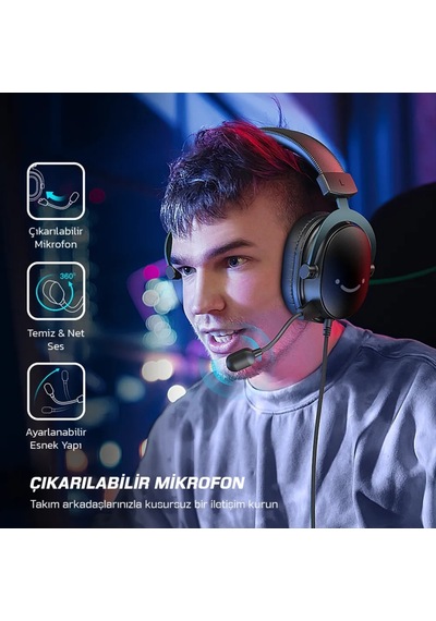 Fifine Ampligame H9 Mikrofonlu 7.1 Oyuncu Bilgisayar Yayıncı Rgb Kulaklık