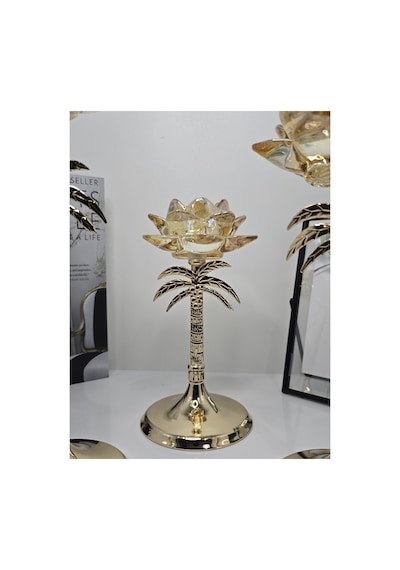 Chacha Home 3'lü Palmiye Gold Şamdan Gold