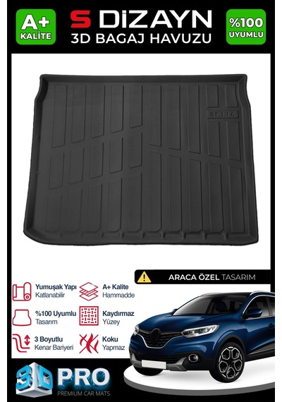 S-dizayn Renault Kadjar 3d Pro Bagaj Havuzu 2015 Üzeri A+ Kalite