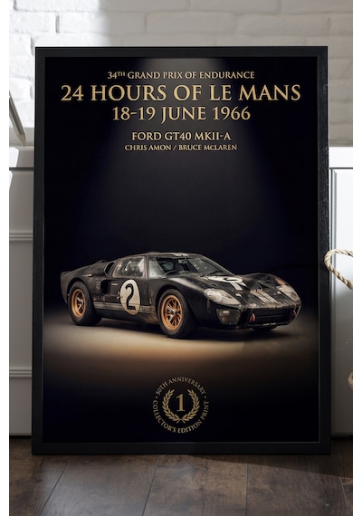 Ford Gt40 Siyah Ahşap Çerçeveli Poster, Dekoratif Araba Duvar Tablosu