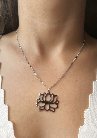 Gümüş Renkli Lotus Uçlu Kolye Çok Renkli