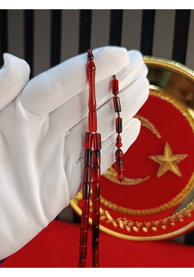 İthal Toz Kehribar Tesbih Kesme Kesim Kırmızı Hareli