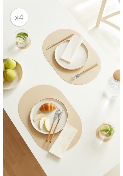 Home Wave 4'lü Bej/taş Renk Suni Deri Amerikan Servis Set 45 X 30 Cm Bej