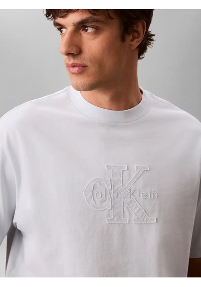 Calvin Klein Ss 16s Lınen Applıqu, Cıq Beyaz Erkek T-shirt