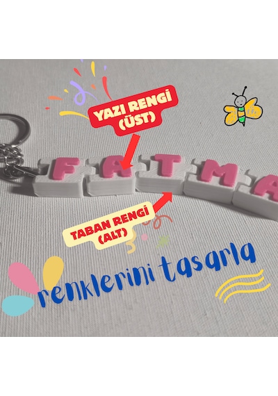 İsimli Hareketli Anahtarlık - 2 Renkli Çok Renkli