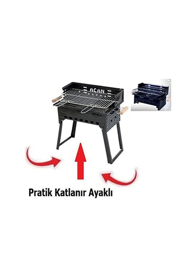 Katlanır Ayaklı Emaye Mangal Çift Izgaralı Barbekü Pervazlı Gril Maşa Çıra Yelpaze Hediyeli Set