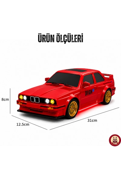 Uzaktan Kumandalı Bmw E30 Drift Arabası Retro Efsane Kasa 30 Km/h Sürat Yapabilen 4x4 Şarjlı Hız Ayarlı Led Işıklı 7 Farklı Renk 2 Farklı Mod Kırmızı