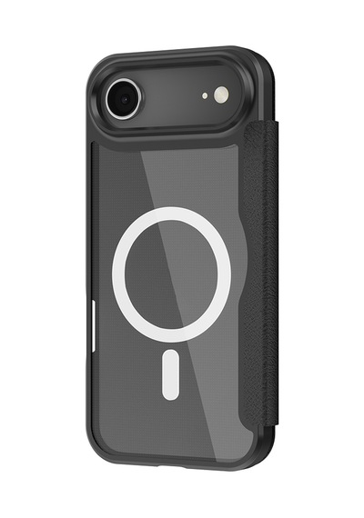 Apple Uyumlu iPhone 17 Air Kılıf M-safe Şarjlı Raptic Air Folio Şeffaf Kartlıklı Kapaklı Kılıf Siyah