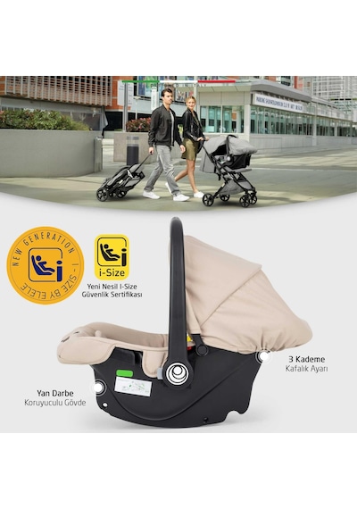 Elele Flight 2 Kabin Tipi Travel Sistem Bebek Arabası Bej
