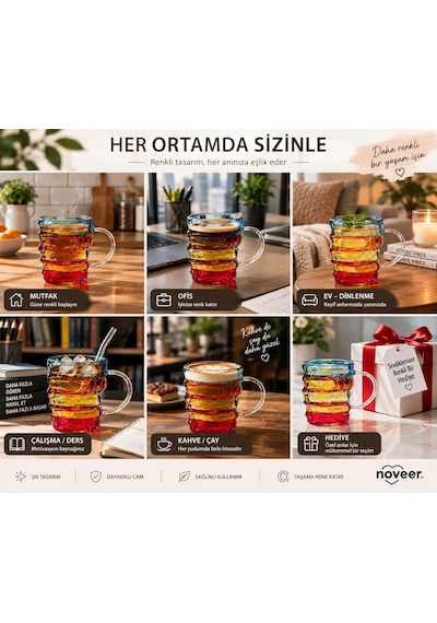 Kitap Figürlü Cam Kupa Bardak Latte, Filtre Kahve, Çay Ve Meşrubat Beyaz - Çok Renkli