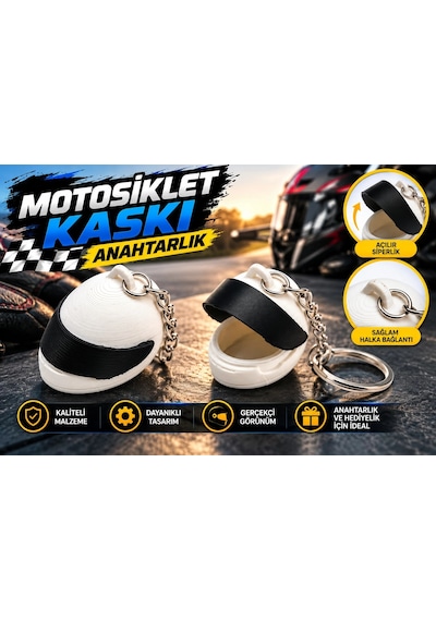 Motosiklet Anahtarlık , Beyaz Motosiklet Kaskı Şeklinde Anahtarlık , Hediyelik Kask Motor Anahtarlığ