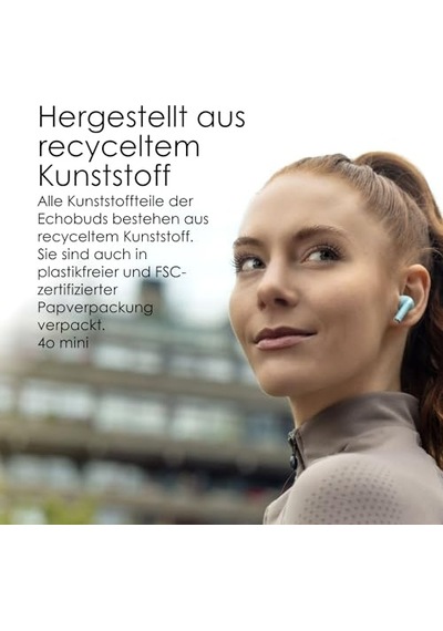 Echobuds Mikrofonlu Gerçek Kablosuz Kulaklık, Geri Dönüştürülmüş Plastikten Bluetooth Kulaklıklar, Mikrofonlu Genel