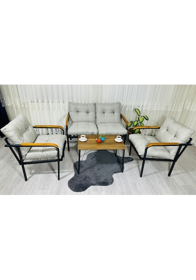 Madame Home Kaktüs Balkon, Bahçe,teras,cafe - Salon - Metal Kanepe Koltuk Takımı - 2 1 1 Sehpa Açık Gri