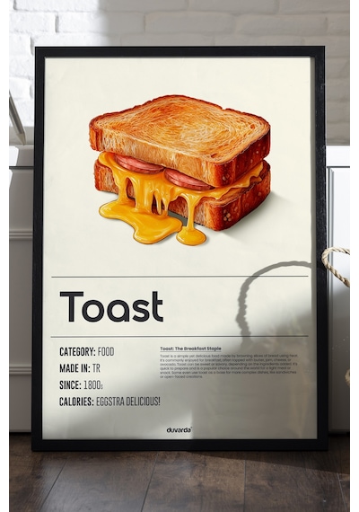 Toast Ahşap Çerçeveli Poster, Dekoratif Mutfak Duvar Tablosu